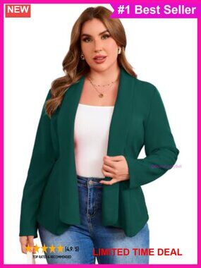 Plus Size Peplum Blazer 3/4 Sleeve Business Casual Oversized Vest Jacket